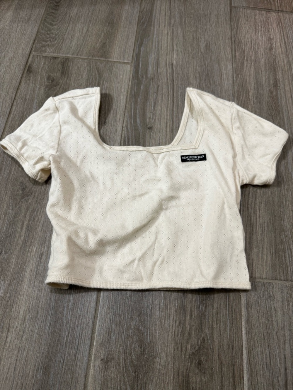 Magpierobin Cream Knit square Neck Crop Top